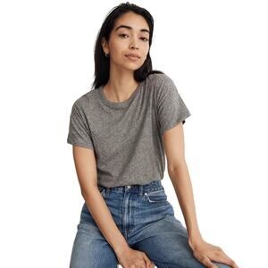 Madewell Whisper Cotton Rib Crewneck Tee Gray XS NWT Soft Lightweight Classic